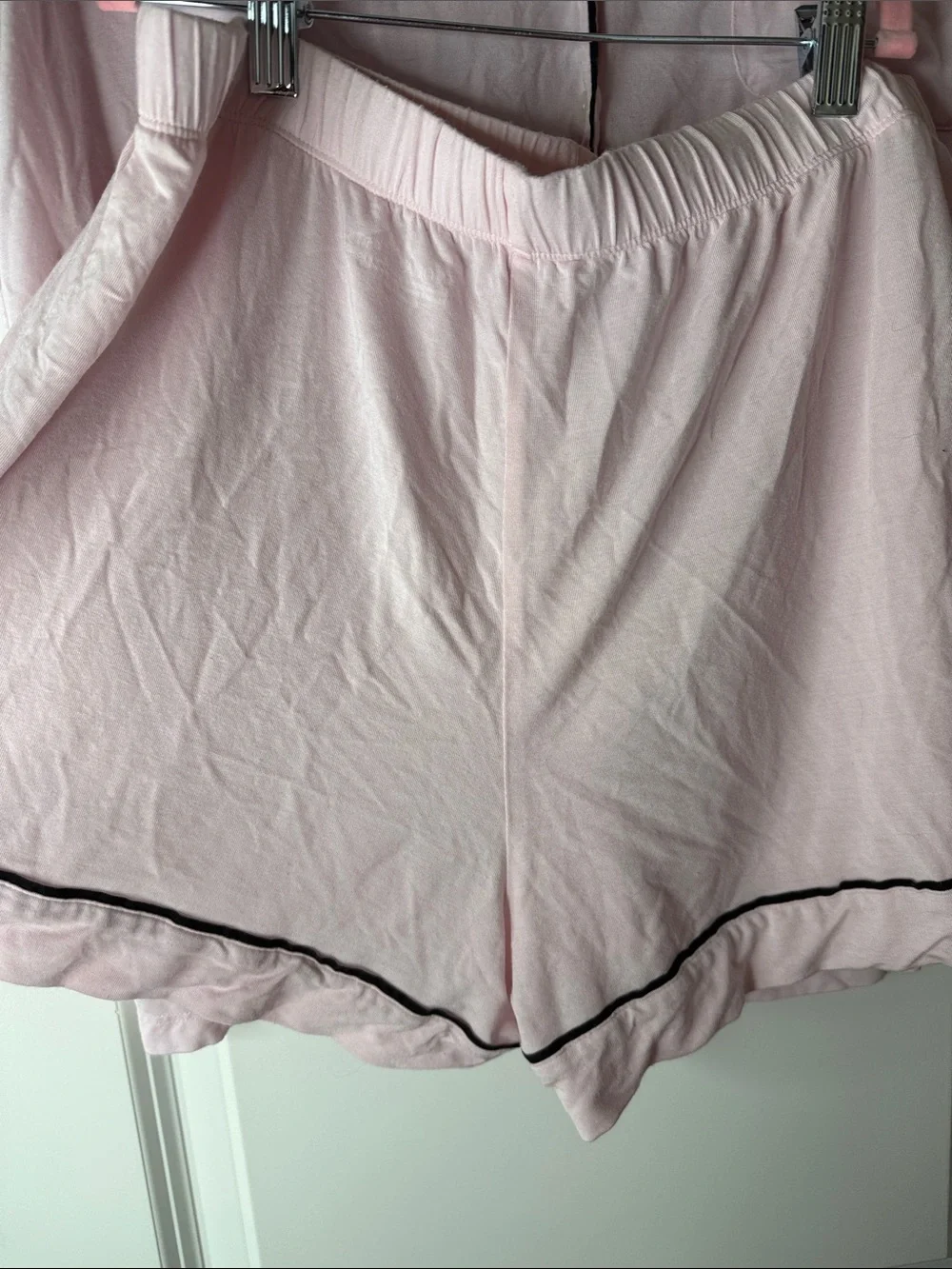 Victoria's Secret Pastel Pink Short-Sleeve Pajama Set with Black Trim